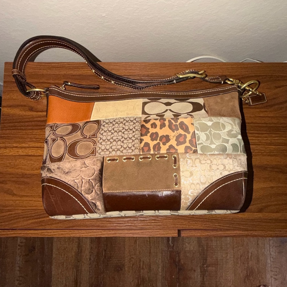 Coach Patchwork Shoulder Bag in Brown and Tan Multi